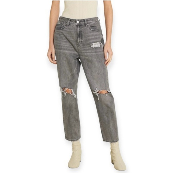 American Eagle 4 Short Mom Jeans Gray High Rise Women’s Distressed Frayed Hems - Picture 1 of 11
